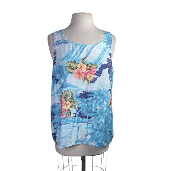 Vintage Whoola’s Rayon Hawaiian print Blue Floral Women's Top - Picture 1 of 7